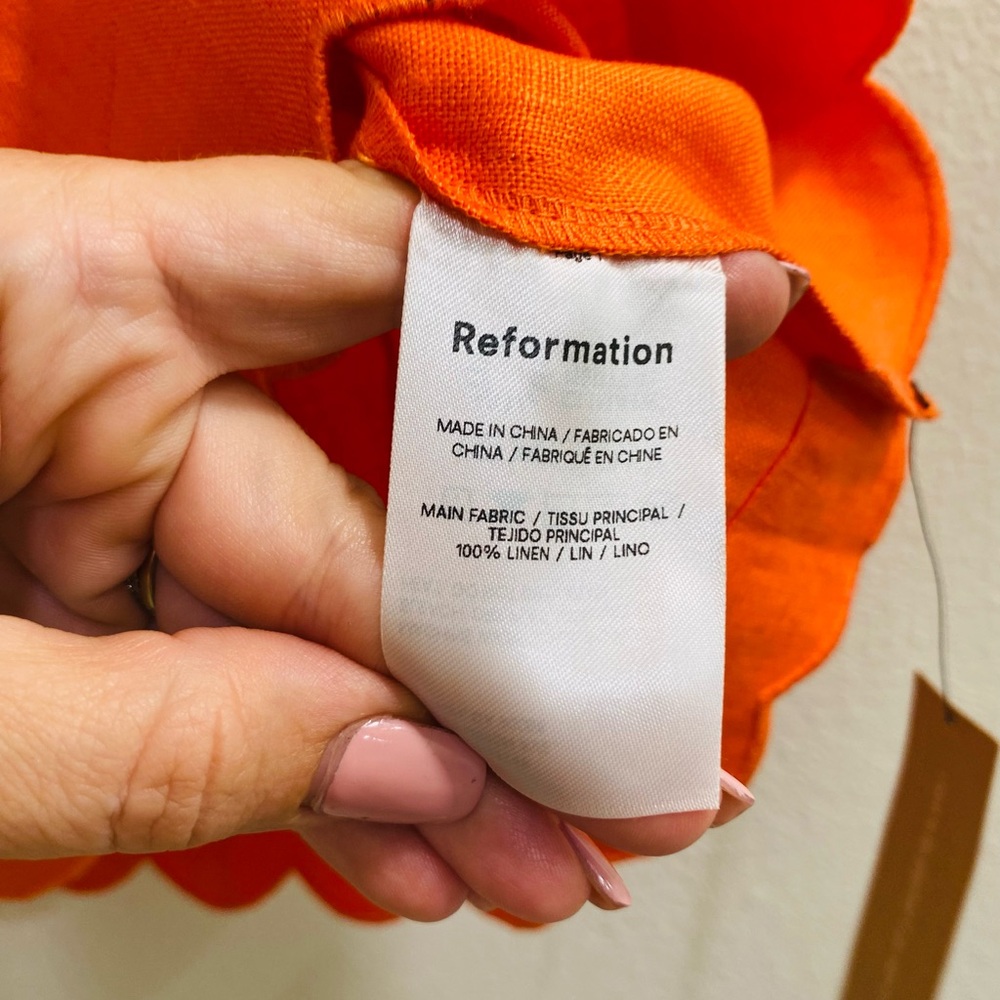 NWT Reformation Isles Linen Strapless Scalloped Mini Dress Orange size 2 - Picture 6 of 9